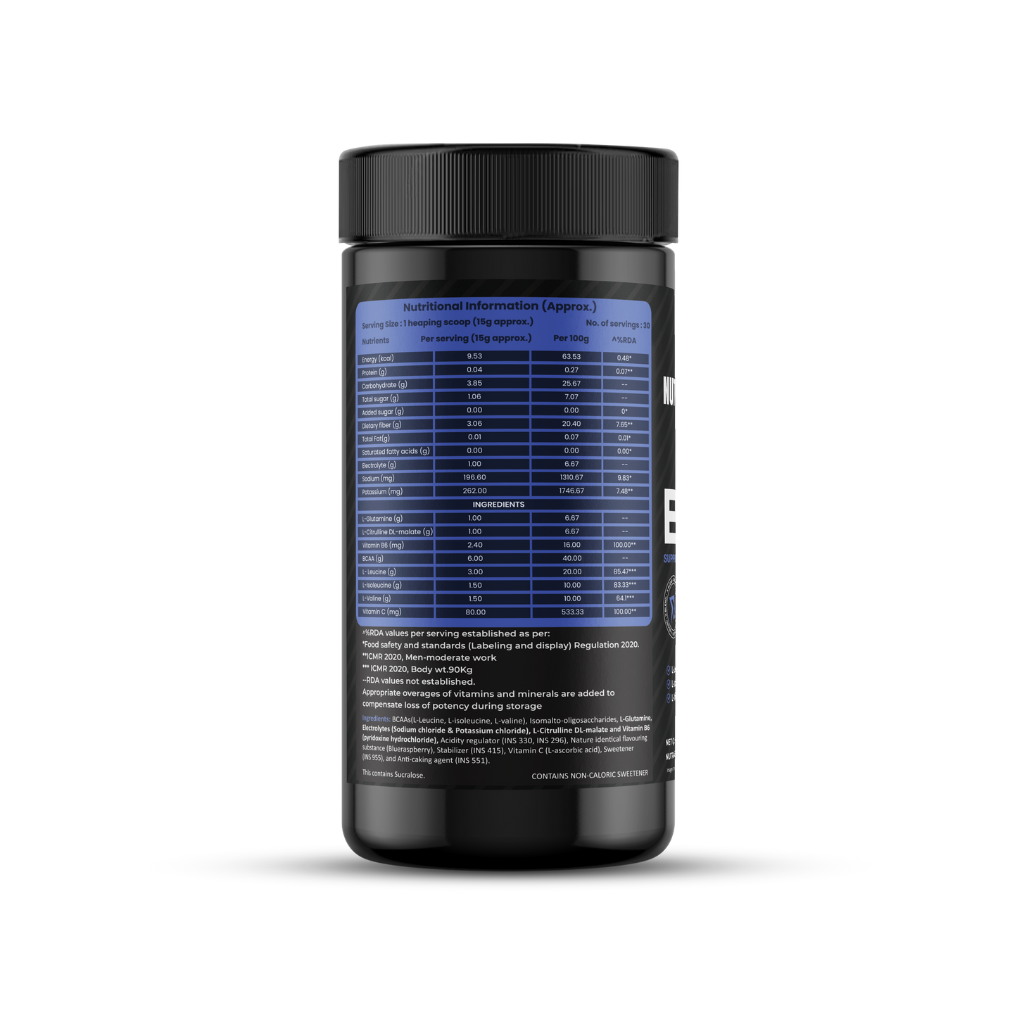 BCAA Blue Raspberry Nutrition & Ingredients
