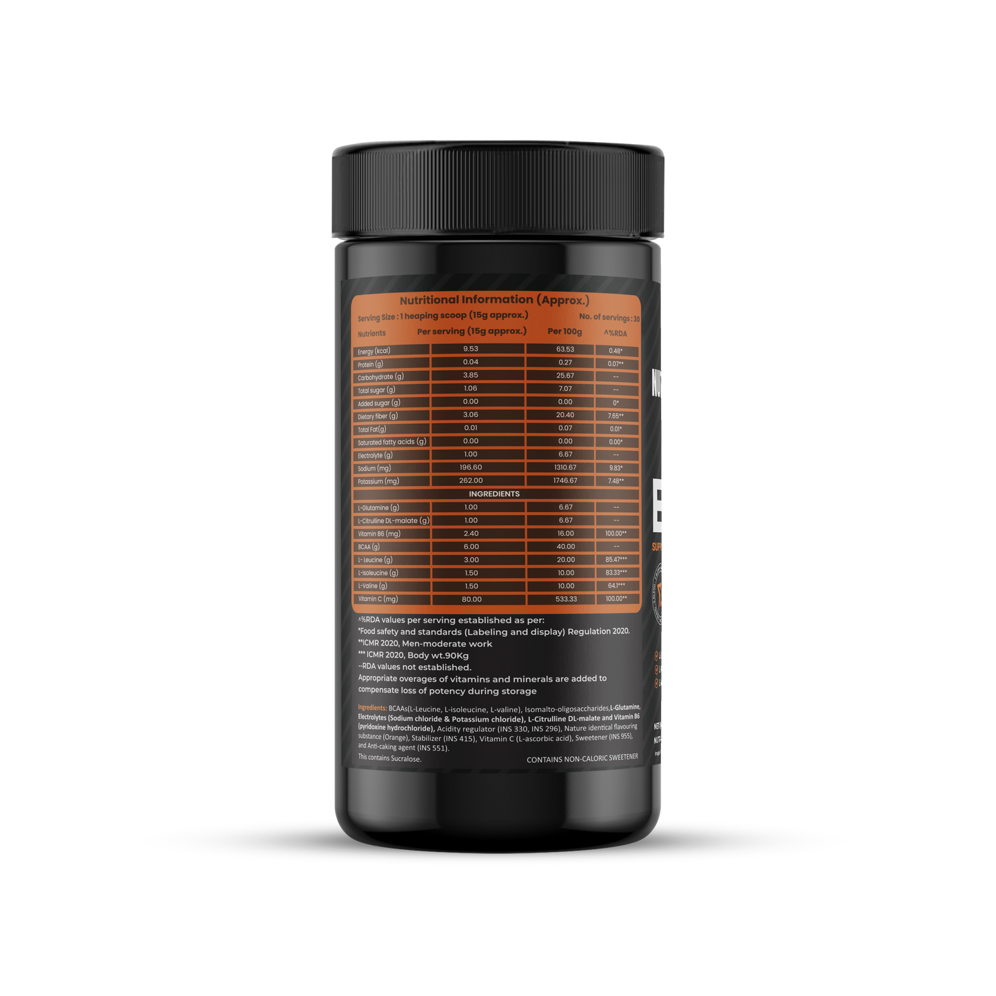 BCAA Orange Ingredients & Nutrition