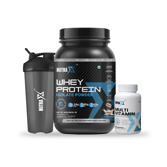 Isolate Whey Protein, Gym Shaker, and Multivitamin Combo