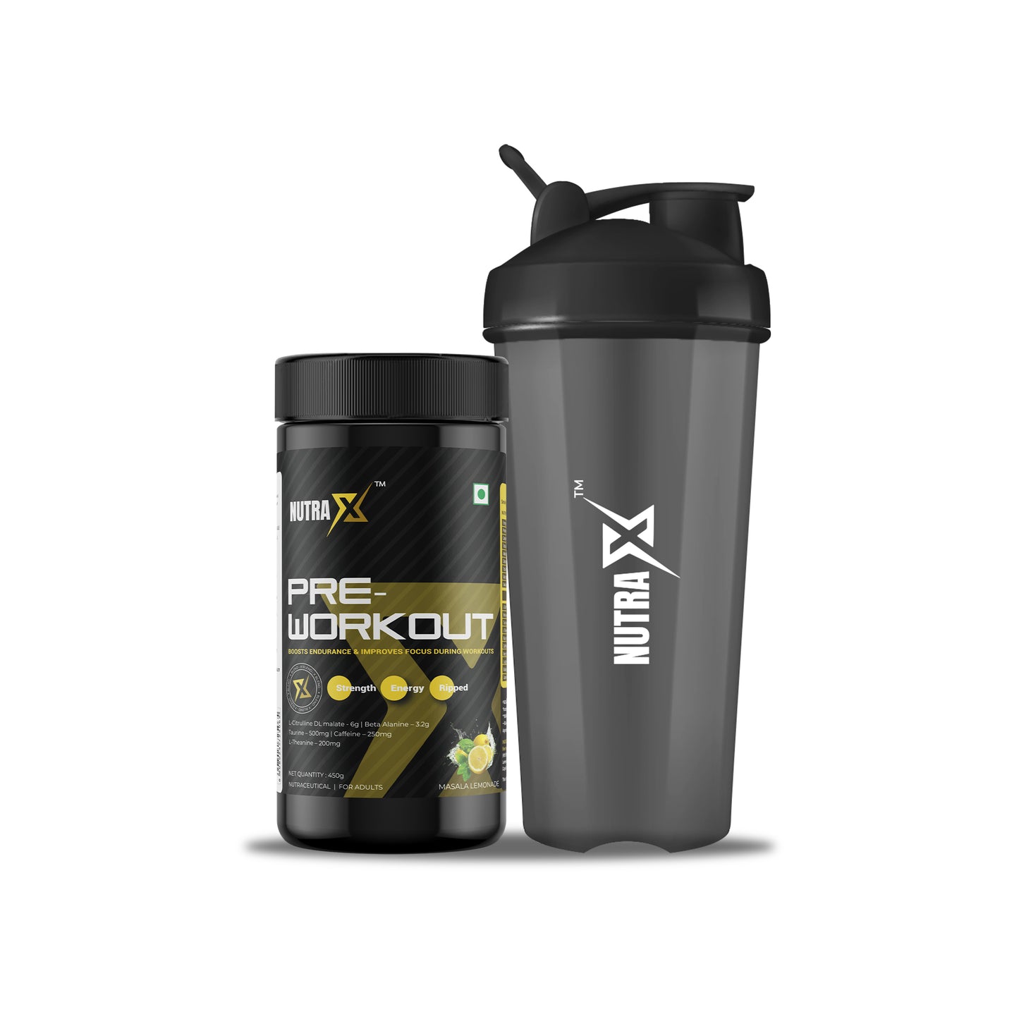 NutraX Pre Workout Powered By X-Blend 450g (0.99 lbs), Masala Lemonade