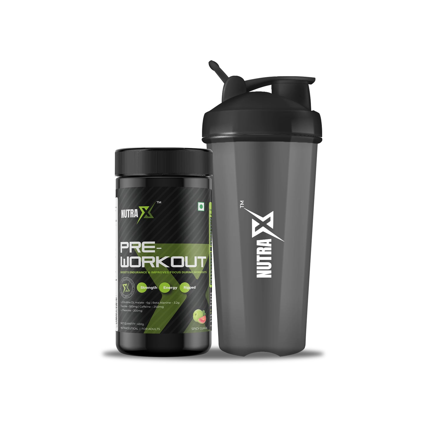 NutraX Pre Workout Powered By X-Blend 450g (0.99 lbs), Spicy Guava