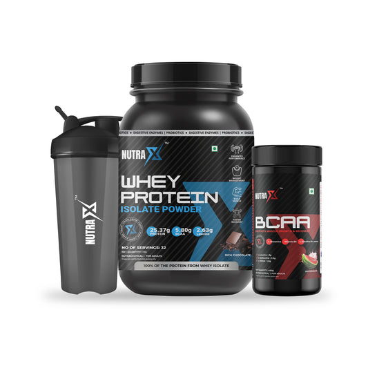 WPI rich chocolate, BCAA watermelon, and Gym Shaker Max Thrust Combo
