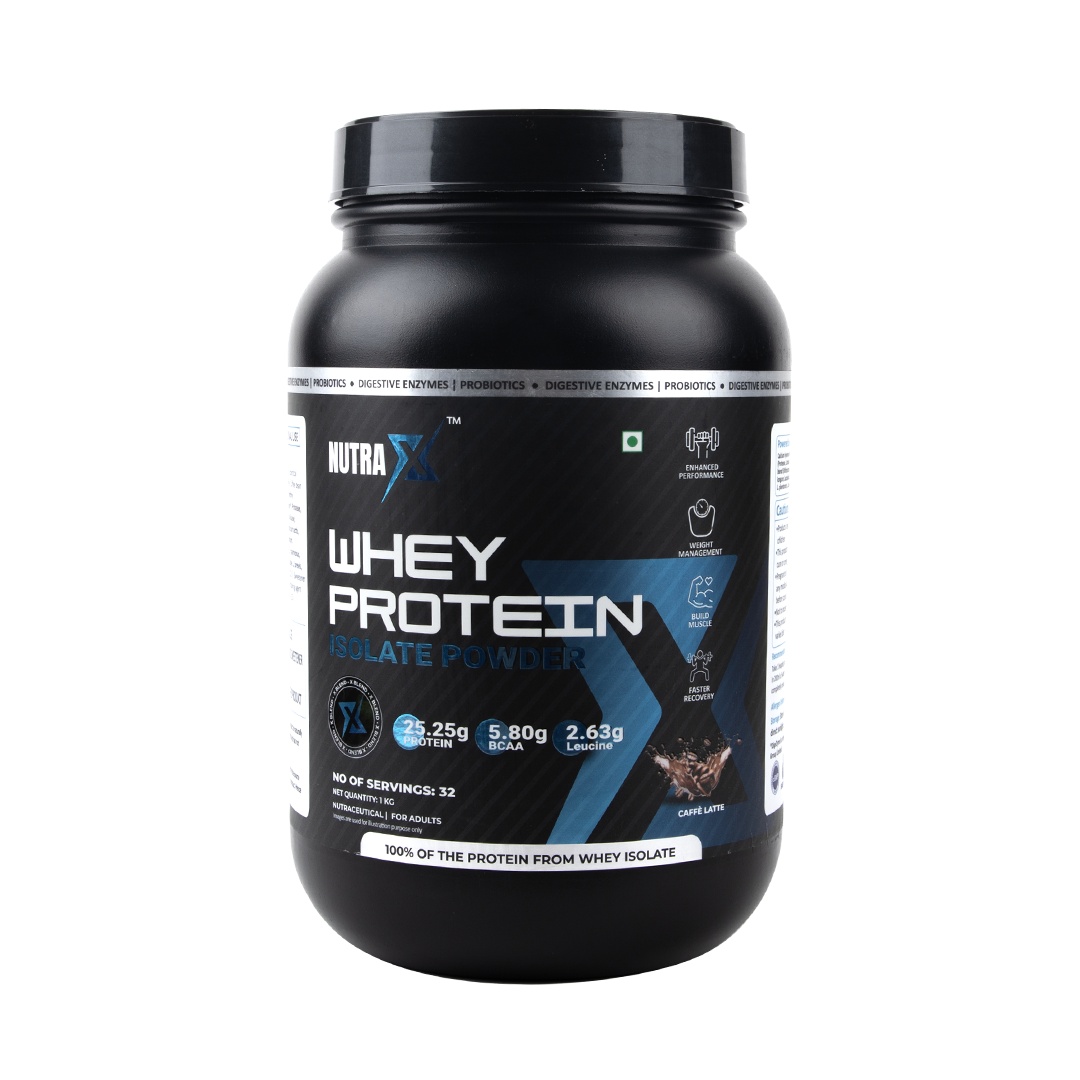 NutraX 100% Whey Protein Isolate Powered By X-Blend 1 Kg (2.2 lbs), Cafe Latte