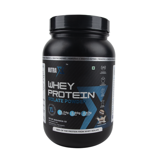 NutraX 100% Whey Protein Isolate Powered By X-Blend 1 Kg (2.2 lbs), Cookie & Cream