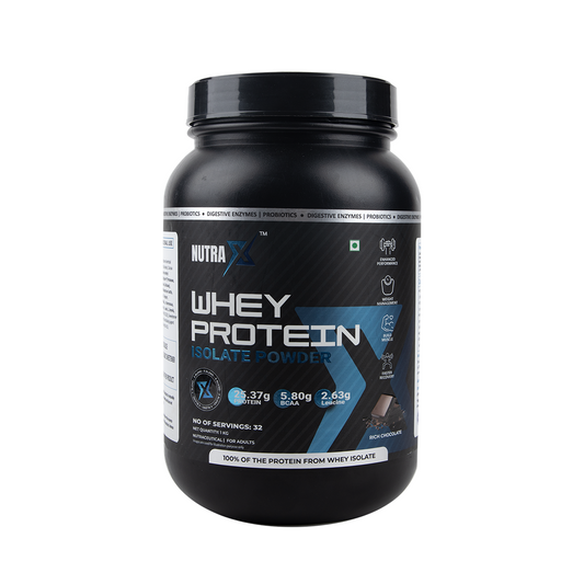 NutraX 100% Whey Protein Isolate Powered By X-Blend 1 Kg (2.2 lbs), Rich Chocolate