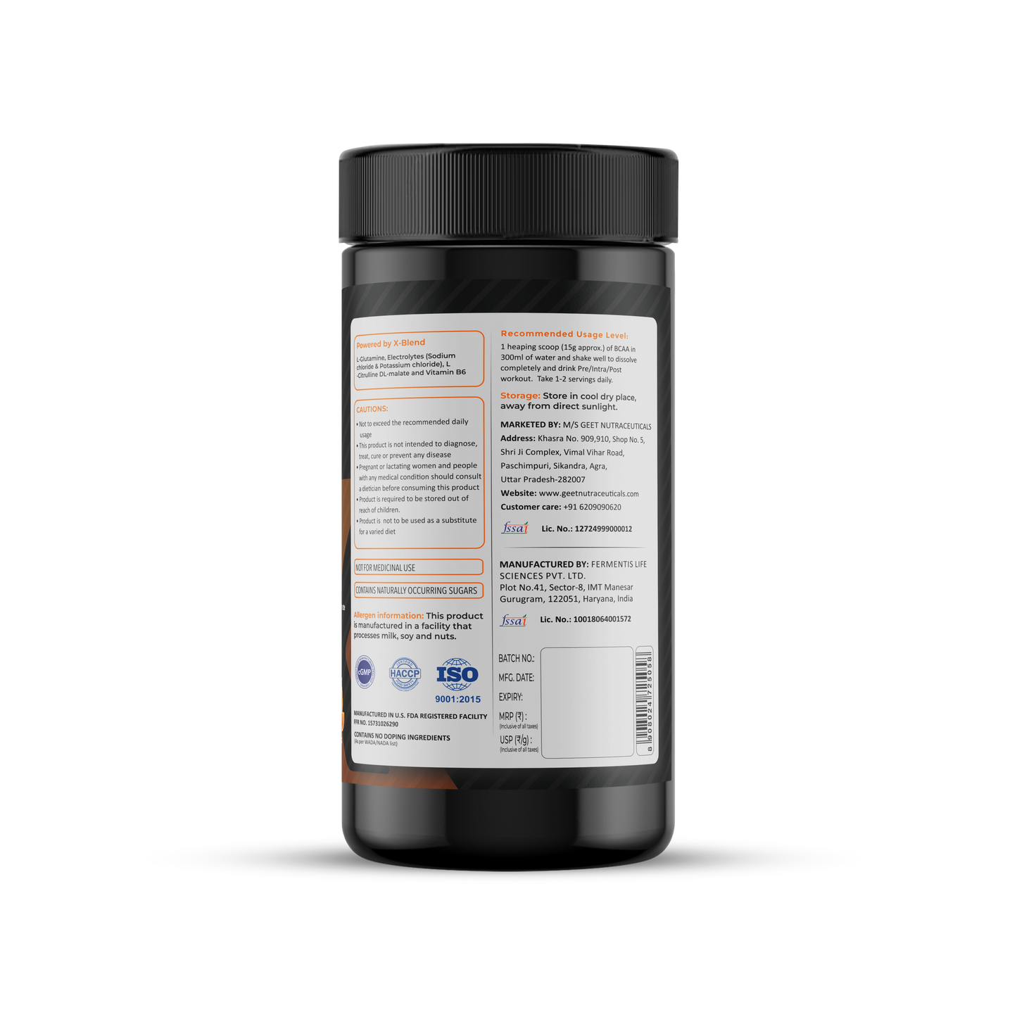 NutraX BCAA Powered By X-Blend 450g (0.99 lbs), Orange