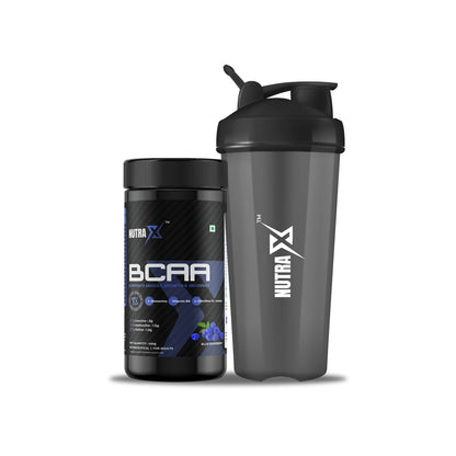 BCAA blue raspberry and gym shaker 