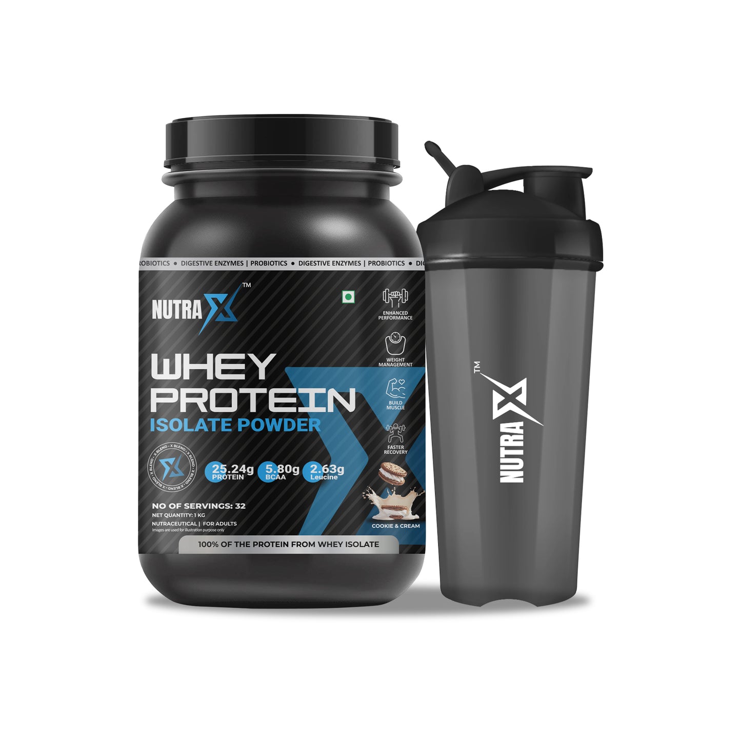 Whey Protein Isolate Cookies & Cream | 100% Isolate Whey Protein Powder 1 kg (2.2 lbs) Pack